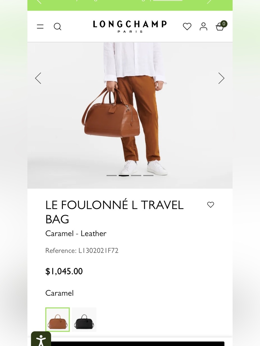 NWOT Longchamp Le Foulonne Travel bag Caramel